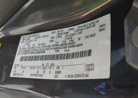 2019 Ford Ranger Xlt z USA, uszkodzony, nr VIN 1FTER1FH6KLB02595